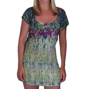 Intermix Josephine 100% Silk Off the Shoulder Multicolor Dress Watercolor Size M